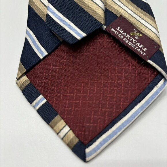 Nordstrom Smartcare 100% Silk Tie Diagonal Stripe Blue Gold Made in USA Classic - Picture 4 of 7